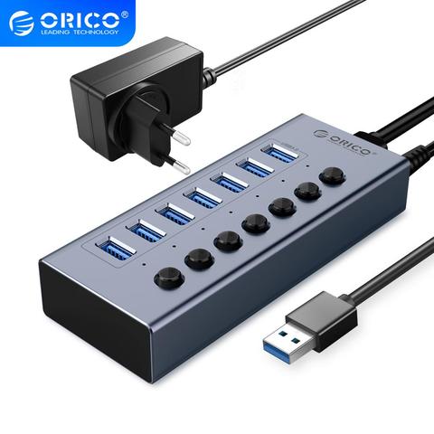 ORICO-adaptador de corriente con interruptor de encendido y apagado, concentrador USB 3,0 alimentado por 7/10/13/16 puertos, con interruptores de encendido y apagado, 12V, compatible con divisor de carga BC1.2 ► Foto 1/6