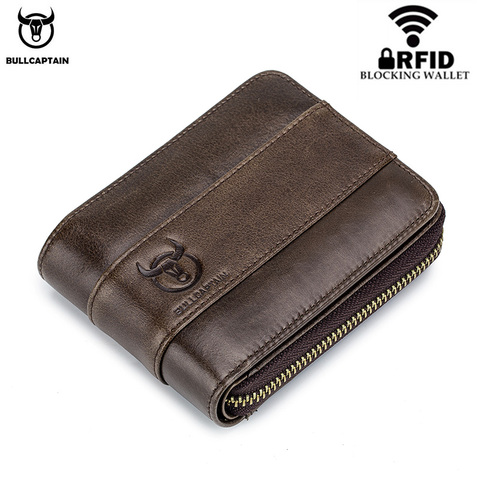 BULLCAPTAIN 2017 nueva llegada Mens zurriago monedero Slim RFID Carteira diseñador embrague billetera marca cuero 025 ► Foto 1/6