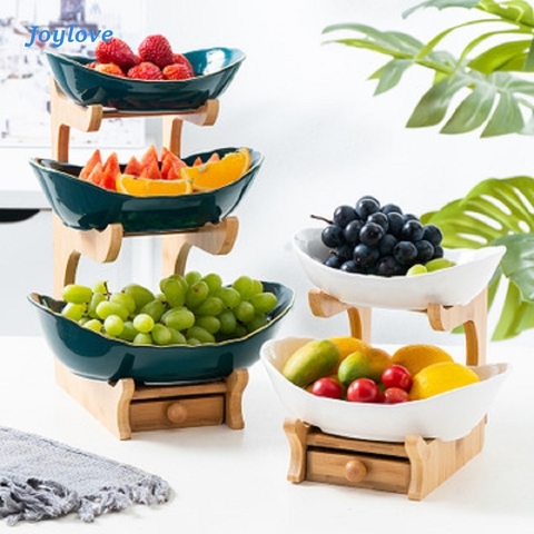 Plato de cerámica para dulces JOYLOVE, plato de tres capas para frutas, plato para aperitivos, moderno y creativo, canasta para frutas secas, sala de estar, casa, sólida ► Foto 1/6