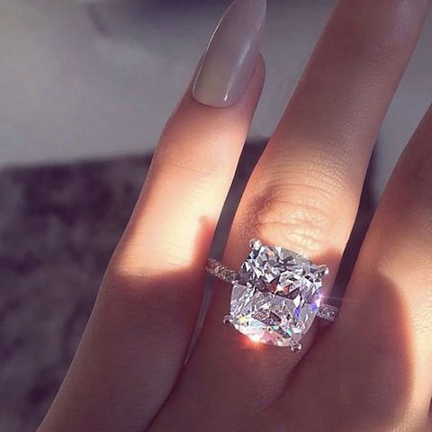 Anillo clásico de cuatro puntas para mujer, sortija de zirconia cuadrada cortada para fiesta, boda, joyería nupcial ► Foto 1/5