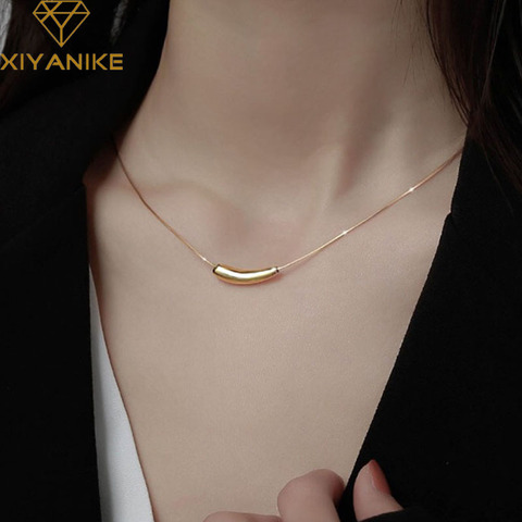 XIYANIKE-collar minimalista de Plata de Ley 925 para mujer, colgante de gota de agua chapado en oro elegante, regalos de joyería para fiesta ► Foto 1/5