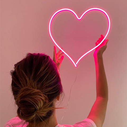 Letrero de neón con forma de corazón para pared, luz colgante para boda, dormitorio, hogar, fiesta, Bar, alimentado por USB, decoración de San Valentín y Navidad ► Foto 1/6