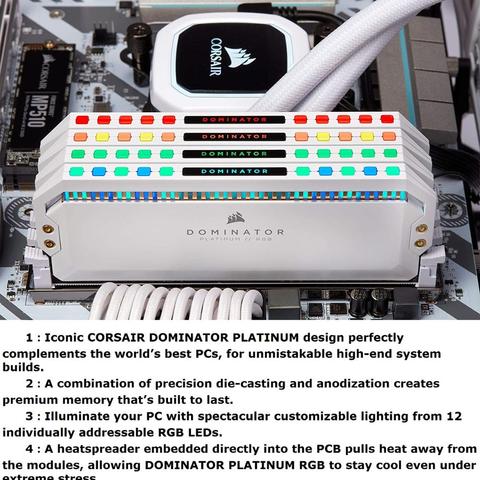 Corsair Dominator Platinum RGB-Memoria de escritorio, 16GB(2x8) 32GB (4x8GB) DDR4 3000MHz 3200MHz 3600MHz C16 C18 1,35 V-blanco ► Foto 1/6
