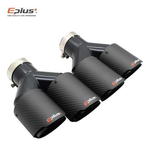 EPLUS-silenciador de tubo de escape de fibra de carbono mate para coche, Punta Y forma de doble salida, boquilla de decoración Universal de acero inoxidable, color negro ► Foto 1/6