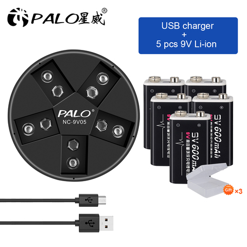 9v 9v 6f22 recargable batería de iones batería de 9V con inteligente cargador de batería de 9v para 9v 6F22 nimh batería de litio recargable ► Foto 1/6