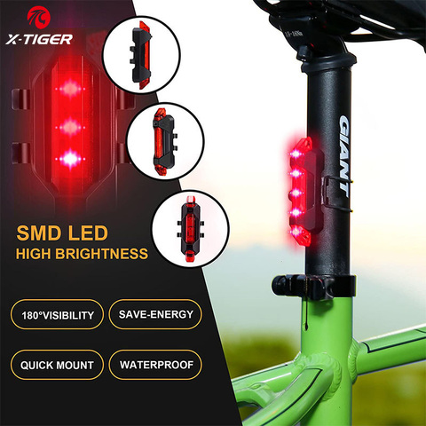 X-tiger-luz trasera de advertencia de seguridad LED para bicicleta, Luz Portátil para ciclismo, resistente al agua, accesorios para bicicleta ► Foto 1/6