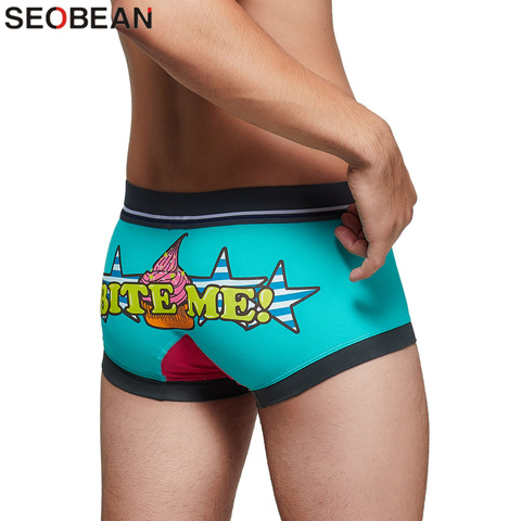 SEOBEAN hombres de impresión de algodón de la ropa interior de hombres Sexy boxeadores con bolsa U convexa transpirable con cintura baja pantalones cortos Hombre bragas 2022 nuevo ► Foto 1/6