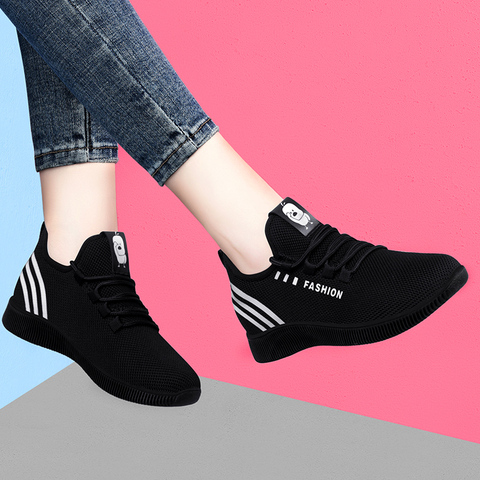 Zapatillas de deporte vulcanizadas para mujer, zapatos de plataforma con cordones para caminar, suaves y transpirables, para otoño y primavera ► Foto 1/5