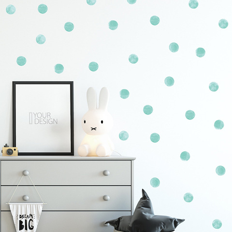 Pegatinas de pared de lunares verdes azules para niños, calcomanías de pared con dibujo de círculos a mano para habitación de bebés, decoración del hogar de PVC ► Foto 1/6