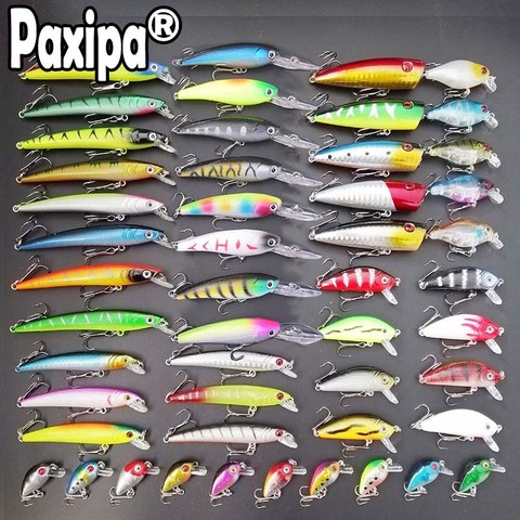 56 piezas pesca mixta señuelos Minnow Crankbaits Wobblers Set realista falso cebo de pesca envío de la gota ► Foto 1/6