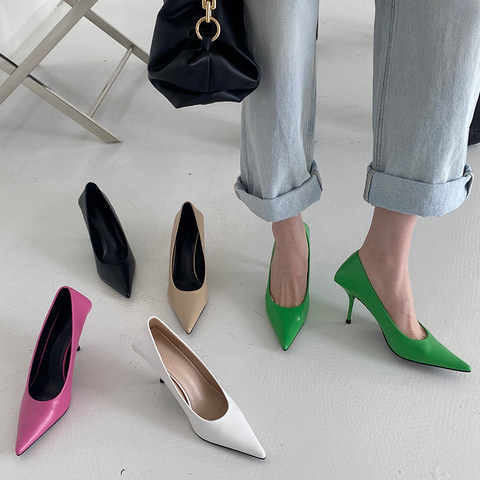 Zapatos de tacón alto de 8cm para mujer, calzado de oficina de diseñador con tacones blancos, verdes y negros, Stilettos para baile de graduación, 2022 ► Foto 1/6