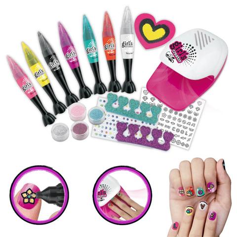 Kit de manicura para niñas, juego de plumas para salón de belleza, secador, polvo Flash, pegatinas para uñas, bolígrafo de esmalte de uñas a base de aceite, esmalte de uñas, algodón ► Foto 1/6