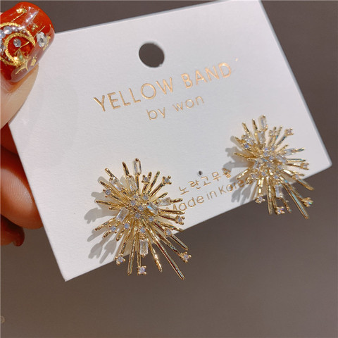 Pendientes de tuerca elegantes de fuegos artificiales para mujer, joyería de boda de flor de circón, accesorios de Oorbellen, nuevo diseño de moda ► Foto 1/5