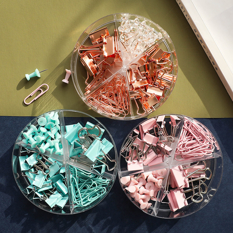 Clips de papel para Carpeta de 72 Uds., conjunto de Pin de empuje de oro rosa, papelería bonita para accesorios de oficina, suministros escolares ► Foto 1/6