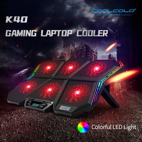 Coolcold-enfriador de portátil para videojuegos, RGB, 12-17 pulgadas, portátil con pantalla de Led, almohadilla de enfriamiento, soporte enfriador para portátil con seis ventiladores y 2 puertos USB ► Foto 1/6