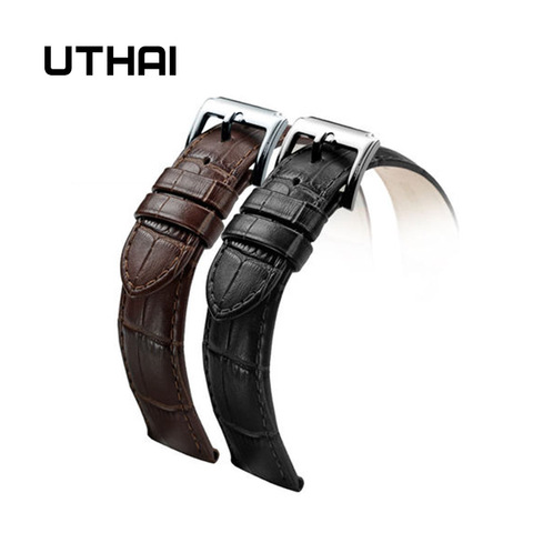 UTHAI Z01-Correa de reloj de cuero genuino, correa de reloj de cuarzo de 18mm, 20mm y 22mm, color negro, nuevo ► Foto 1/4