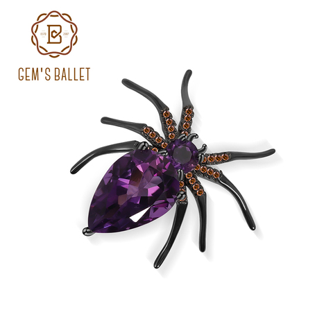 GEM'S BALLET-broche de araña de diseño único para mujer, broche de plata de ley 925 con piedras preciosas de amatista Natural, joyería ► Foto 1/6