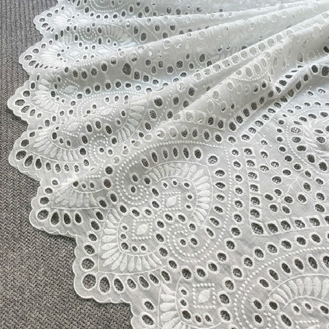 Tela de algodón ahuecada, tejido bordado de encaje hecho a mano, accesorios de ropa artesanales, ancho de 130cm, 1 yarda, 3 estilos, Off-white, nuevo ► Foto 1/6