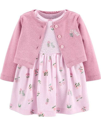 2 unids/set niñas bebé vestido 6-24M de manga larga Cardigan + corto mono vestido recién nacido niñas traje de ropa al por mayor ► Foto 1/6