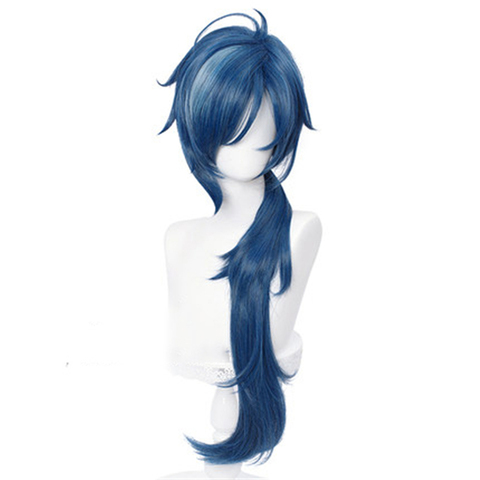 Genshin-Peluca de cabello sintético resistente al calor para hombre, Cosplay de Kaeya de 80cm de largo, color azul con tinta, pelo de Anime ► Foto 1/4