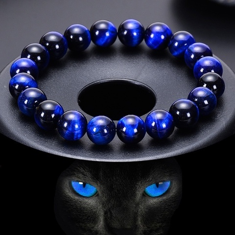 6/8/10mm Buda pulseras azul pulsera de ojo de tigre piedra redonda Natural cuentas de elasticidad de la cuerda de las mujeres de los hombres de piedra azul con cuentas pulsera ► Foto 1/6