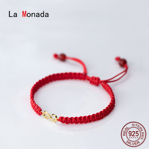 La Monada-pulsera de plata de ley 925 para mujer, brazalete de plata con cuerda roja, de rosca roja, 925 ► Foto 1/6