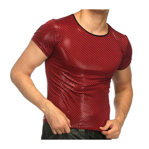 Camiseta delgada brillante Sexy para hombre, camiseta de alta calidad para Club, cuello redondo, manga corta, pulóver, ajustada, de charol, camiseta masculina ► Foto 1/6