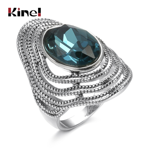 Kinel de lujo Vintage de vidrio azul anillo de moda joyas de plata antigua anillos de Color para las mujeres regalo de Año Nuevo de cristal ► Foto 1/6