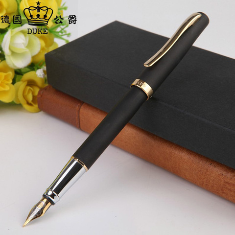 Duke-pluma estilográfica de lujo de alta calidad, pluma estilográfica de color negro esmerilado dorado 209 para negocios, papelería de oficina, material escolar ► Foto 1/6