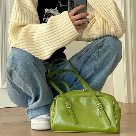 Bolso de hombro grande de piel sintética para mujer, Cartera de gran capacidad, informal, pequeño, de uso diario, color verde, para verano ► Foto 1/6