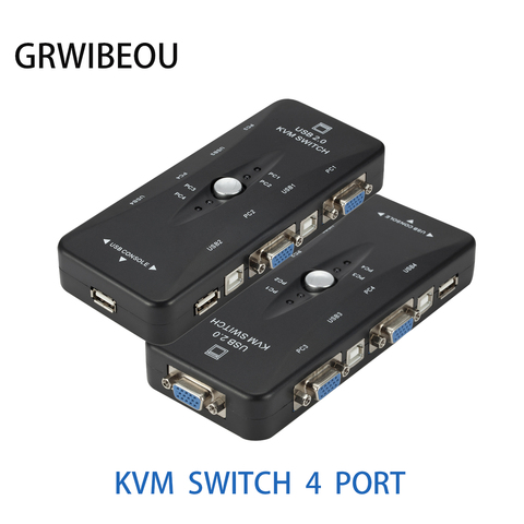 Caja de interruptor KVM de 4 puertos USB 2,0, conmutador para ratón, teclado, impresora, compartir, 200MHz, 1920x1440, VGA, adaptador de caja de interruptor de Monitor ► Foto 1/6