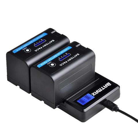 5200mAh indicador LED NP F750 NP F770 NP-F750 batería Akku + cargador USB con LCD para Sony NP F970 F960 F550 F570 QM91D CCD-RV100 ► Foto 1/6