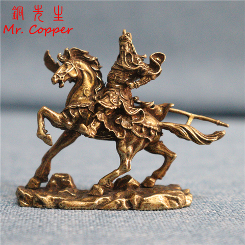 Estatua de Dios de la riqueza china de latón para montar a caballo, accesorios de decoración para el hogar de Guan Gong, decoración de escritorio de oficina de cobre, adornos de Buda ► Foto 1/6