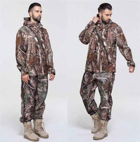 Chaqueta táctica de piel de tiburón para hombre, traje de pantalones, chaquetas de lana impermeables, abrigo de camuflaje de árbol, trajes de caza de acampada ► Foto 1/5