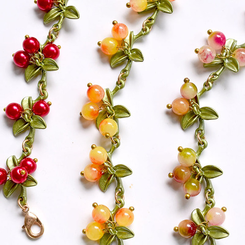 HUANZHI-pulsera de arándanos y melocotón con cuentas de plantas, joyería de regalo para cumpleaños, colores dulces, hojas de plantas, fruta, fiesta, novedad de 2022 ► Foto 1/6