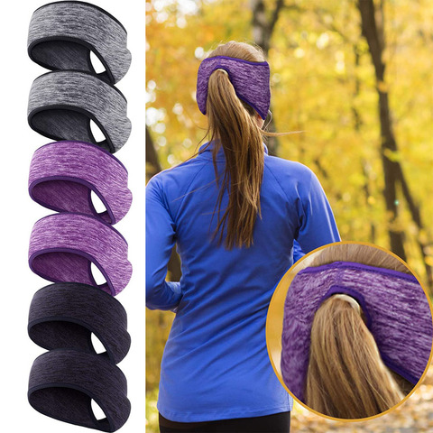 1PC de Sweatband oído calentador Diadema con hueco para cola de las mujeres de los hombres a prueba de viento corriendo diadema Yoga deportes al aire libre de pañuelo ► Foto 1/6