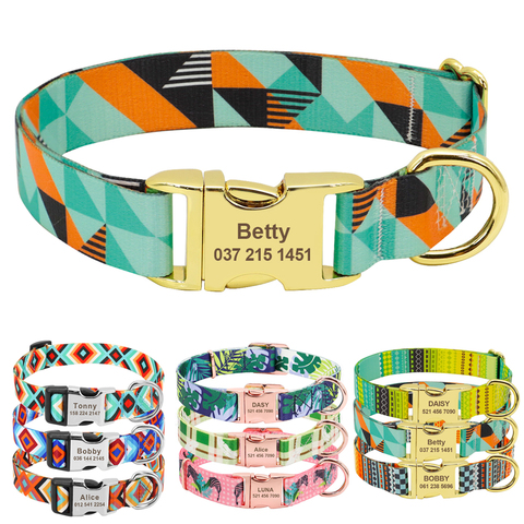 Collar personalizado de nailon con estampado para perro, Gargantilla personalizada con grabado gratis para perros pequeños, medianos y grandes ► Foto 1/6