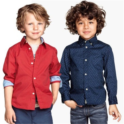 Camisas de satén para niños, ropa de buena calidad, 100% algodón, color sólido, nueva moda, Primavera ► Foto 1/6