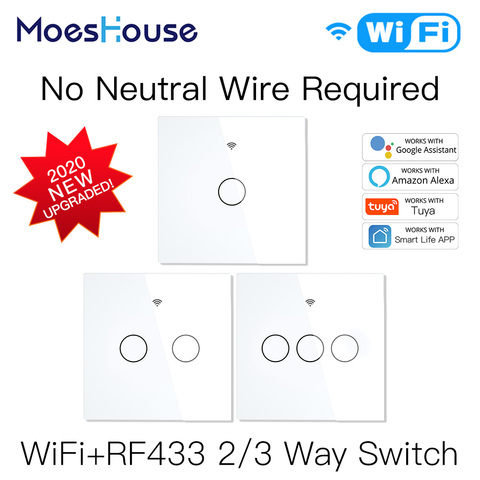 Nuevo WiFi inteligente interruptor de luz RF433 No Neutral solo Alambre de fuego vida inteligente Tuya Control DE App funciona con Alexa Google 220V UE ► Foto 1/6