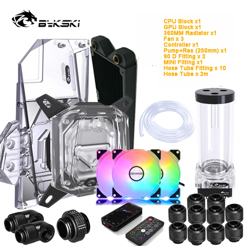 Bykski-Kit de refrigeración por agua dividido para PC, tubo suave, CPU + juego de manguera de refrigeración GPU, bloque + depósito de bomba + radiador + ajuste + Tubo + ventiladores + controlador ► Foto 1/1