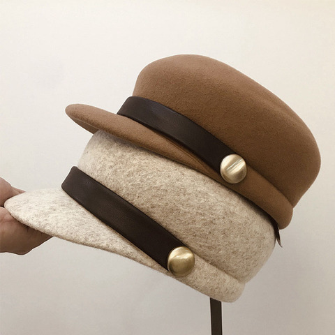 Gorro de lana de fieltro para mujer, boina con visera, informal, color Beige, negro, Camel ► Foto 1/6