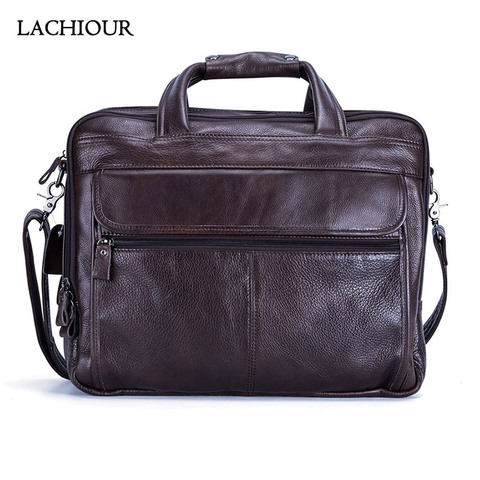 LACHIOUR-Bolso de viaje de piel auténtica suave para hombre, bolsa grande de viaje de gran capacidad, A4, para ordenador portátil de 15,6 pulgadas ► Foto 1/6