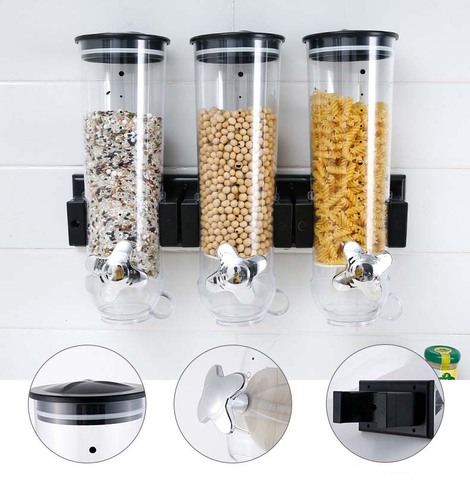 1.5L colgante de pared tanque sellado de almacenamiento distribuidor de granos de cocina almacenamiento de alimentos barril máquina de cereales ► Foto 1/4