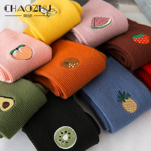 CHAOZHU-Calcetines holgados con dibujos animados para mujer, de alta calidad, Kawaii, dibujos animados, melocotón, aguacate, fresa, plátano, naranja, Kiwi, frutas cereza ► Foto 1/6