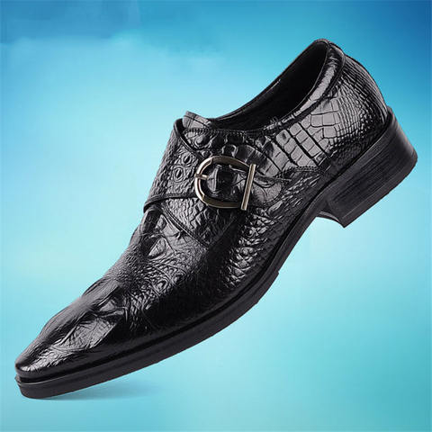 Moda hombre Zapatos de vestir de cuero de grano de cocodrilo hombre Casual punta puntiaguda Oxfords hombre encaje-Up oficina de negocios Oxford zapatos ► Foto 1/6