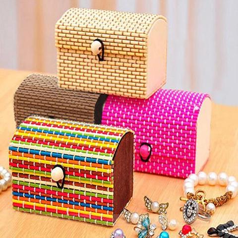 Caja pequeña de madera de bambú para pendientes y collar, organizador de joyas, caja de regalo para mujer, caja de maquillaje ► Foto 1/6