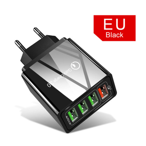 Cargador de viaje Qc3.0, dispositivo de carga rápida con 4usb, multipuerto, 5V/9V/12V, nuevo estilo, estándar europeo de EE. UU., Qc3.0 ► Foto 1/5