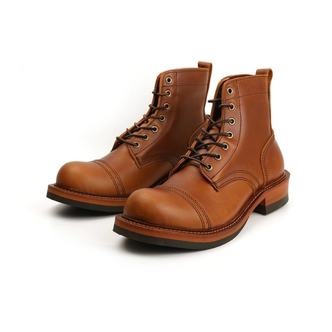 Zapatos japoneses nuevos de diseñador Vintage hechos a mano para hombre, botas de cuero de vaca, botines de punta redonda con alas, botas de moto para invierno ► Foto 1/6