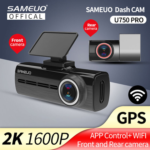 Sameuo-Cámara de salpicadero con visión trasera para coche, Dashcam con GPS, WIFI, 1440P, 2K, Dvr inverso, Monitor de aparcamiento 24H, U750 Pro ► Foto 1/6