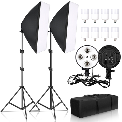 Kit de fotografía Softbox de iluminación con portalámparas E27, bombilla LED de 8 uds, bolsa de transporte, accesorios de caja suave para estudio fotográfico Video ► Foto 1/6